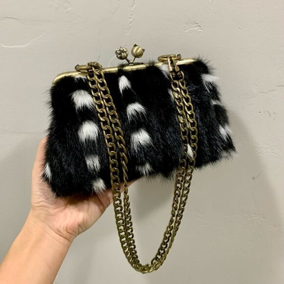 Handmade Real Mink Fur Cute "Cat Paw" Kisslock Wristlet/Shoulder Bag/Crossbody - Picture 10 of 15